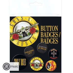 Guns N Roses - Button Badges Lyrics And Logos 6 pack in the group MERCHANDISE / Merch / Hårdrock at Bengans Skivbutik AB (1251954)