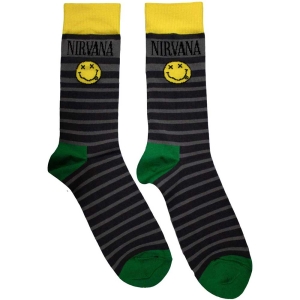 Nirvana - Smiley & Logo Str.. Grey Socks (Eu 39-45 in the group MERCHANDISE / Merch / Hårdrock at Bengans Skivbutik AB (5536160)