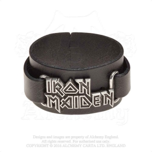 Iron Maiden - Logo Leather Wriststrap in the group MERCHANDISE / Merch / Hårdrock at Bengans Skivbutik AB (5536880)