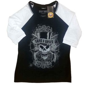Guns N Roses - Faded Skull Lady Bl/Wht Raglan:1Xs in the group MERCHANDISE / T-shirt / Hårdrock at Bengans Skivbutik AB (5542213r)