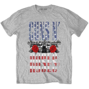 Guns N Roses - Us Flag In Logo Uni Grey S in the group MERCHANDISE / T-shirt / Heavy Metal at Bengans Skivbutik AB (5542246r)