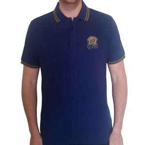 Queen - Crest Logo Uni Navy Piké:  in the group MERCHANDISE / T-shirt / Pop-Rock at Bengans Skivbutik AB (5542825r)