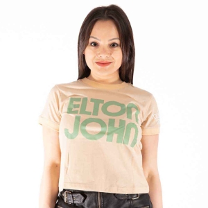Elton John - Retro Text Ringer Lady Sand Crop Top: in the group MERCHANDISE / T-shirt / Pop-Rock at Bengans Skivbutik AB (5543155r)