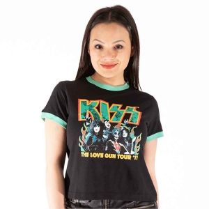 Kiss - St Paddy's Ringer Lady Bl Crop Top: in the group MERCHANDISE / T-shirt / Heavy Metal at Bengans Skivbutik AB (5543165r)