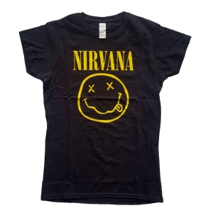 Nirvana - Yellow Happy Face Lady Bl in the group MERCHANDISE / T-shirt / Pop-Rock at Bengans Skivbutik AB (5546460r)