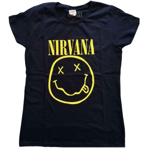 Nirvana - Yellow Happy Face Lady Navy in the group MERCHANDISE / T-shirt / Pop-Rock at Bengans Skivbutik AB (5546461r)