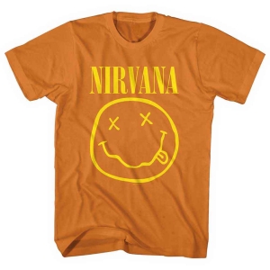 Nirvana - Yellow Happy Face Uni Orange in the group MERCHANDISE / T-shirt / Pop-Rock at Bengans Skivbutik AB (5546465r)