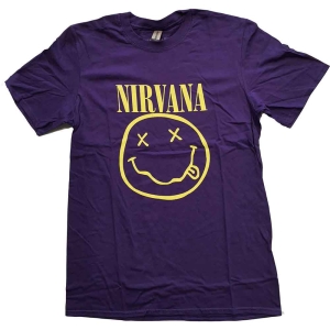 Nirvana - Yellow Happy Face Uni Purp  in the group MERCHANDISE / T-shirt / Pop-Rock at Bengans Skivbutik AB (5546466r)