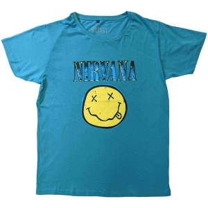 Nirvana - Xerox Happy Face Blue Uni Turq in the group MERCHANDISE / T-shirt / Pop-Rock at Bengans Skivbutik AB (5546482r)