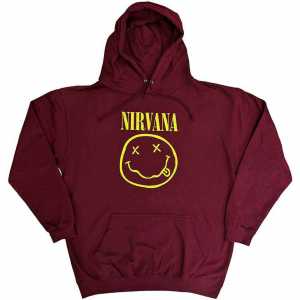 Nirvana - Yellow Happy Face Maroon Hoodie in the group OTHER / Övrigt / at Bengans Skivbutik AB (5553890r)