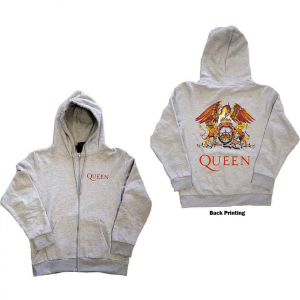 Queen - Classic Crest Uni Ash Grey Zip Hoodie in the group OTHER / Övrigt / at Bengans Skivbutik AB (5553973r)