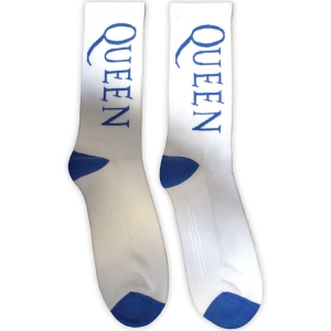 Queen - Blue Logo Uni Wht Socks (Size 40-44) in the group MERCHANDISE / Strumpor / Pop-Rock at Bengans Skivbutik AB (5586298)