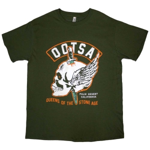 Queens Of The Stone Age - Winged Skull Uni Green T-Shirt in the group MERCHANDISE / T-shirt / Heavy Metal at Bengans Skivbutik AB (5586781r)