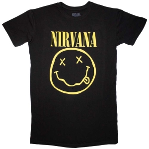 Nirvana - Yellow Happy Face Lady Bl T-Shirt Dress in the group MERCHANDISE / T-shirt / Pop-Rock at Bengans Skivbutik AB (5587393r)